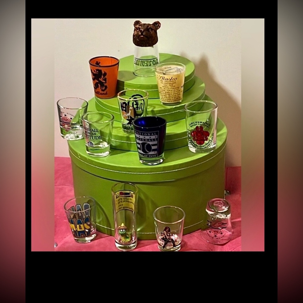 Set of 12 shot glasses Collected various places around the World